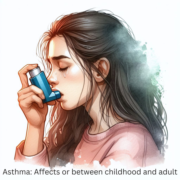 Asthma: Affects or between childhood and adult onsets